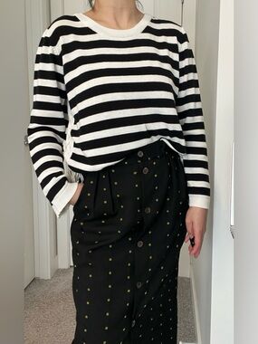 45% Wool Mondi Button-Front Skirt with Yellow Dot Print